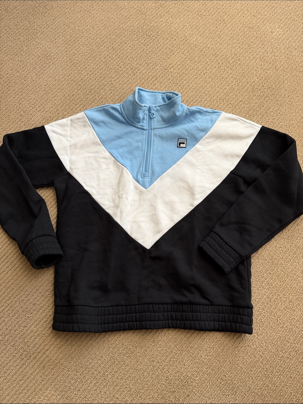 Fila womens Colorblock Half-Zip Pullover Sweater - Light Blue/White/Black sz L